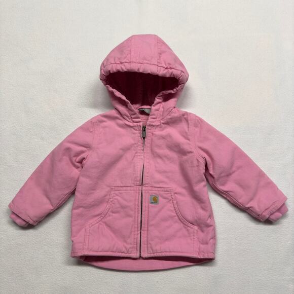 Carhartt Duck Canvas Jacket Sherpa Lined Hooded Insulated Toddler Girls‎ 2T Pink - Picture 1 of 12